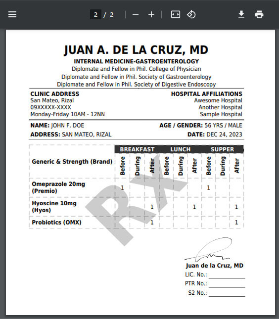 image showing patient medication sheet for easy reading in PDF format
